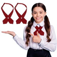 2 Pack French Girls Uniform Tie Cross Tie for Girls Adjustable Neck Dark Red