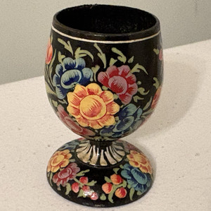 Hand Painted Lacquered Wood Floral Pattern Egg Cup Made in Nepal