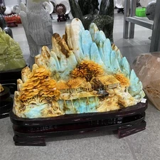 16.7LB 13.7" Natural Xiuyan Jade Landscape Crystal Quartz Heal Carved Ornament