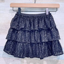 CAT JACK Sequin Ruffle Tiered Tulle Tutu Skirt Black Glitter Girls XS 5