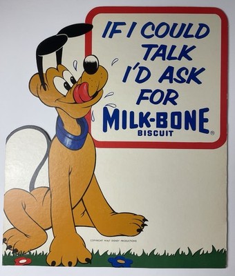 1960's Disney PLUTO MILK-BONE Dog Biscuit Store Display Sign Vintage Advertising