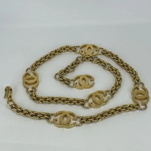 ancienne ceinture ou collier Gucci logo GG créateur plaqué or lourd 65cms