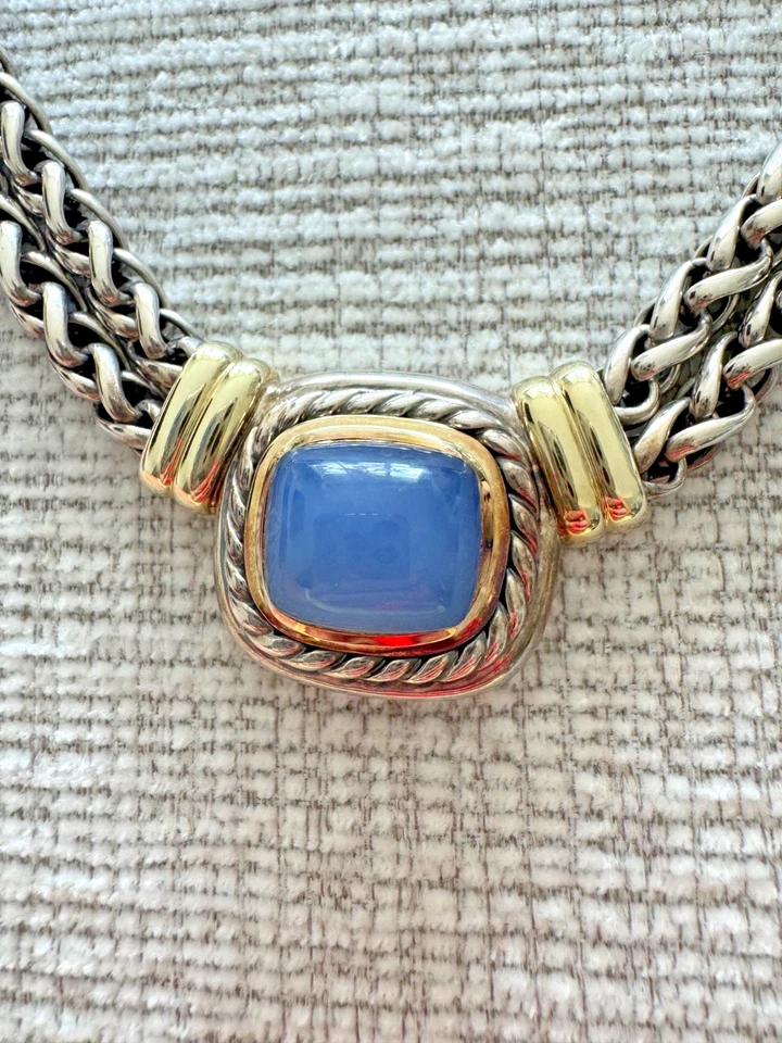 Collar David Yurman Albion Calcedonia Oro 14K Plata de Ley Doble Cadena Foto 2 de 4