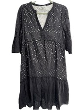 Sundance Dress S Black Lace Selma Eyelet Tiered Hi Low Peasant Boho