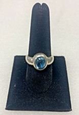 Oval Blue Topaz Aquamarine Silver Ring Size 8.75/19.5mm - 878266