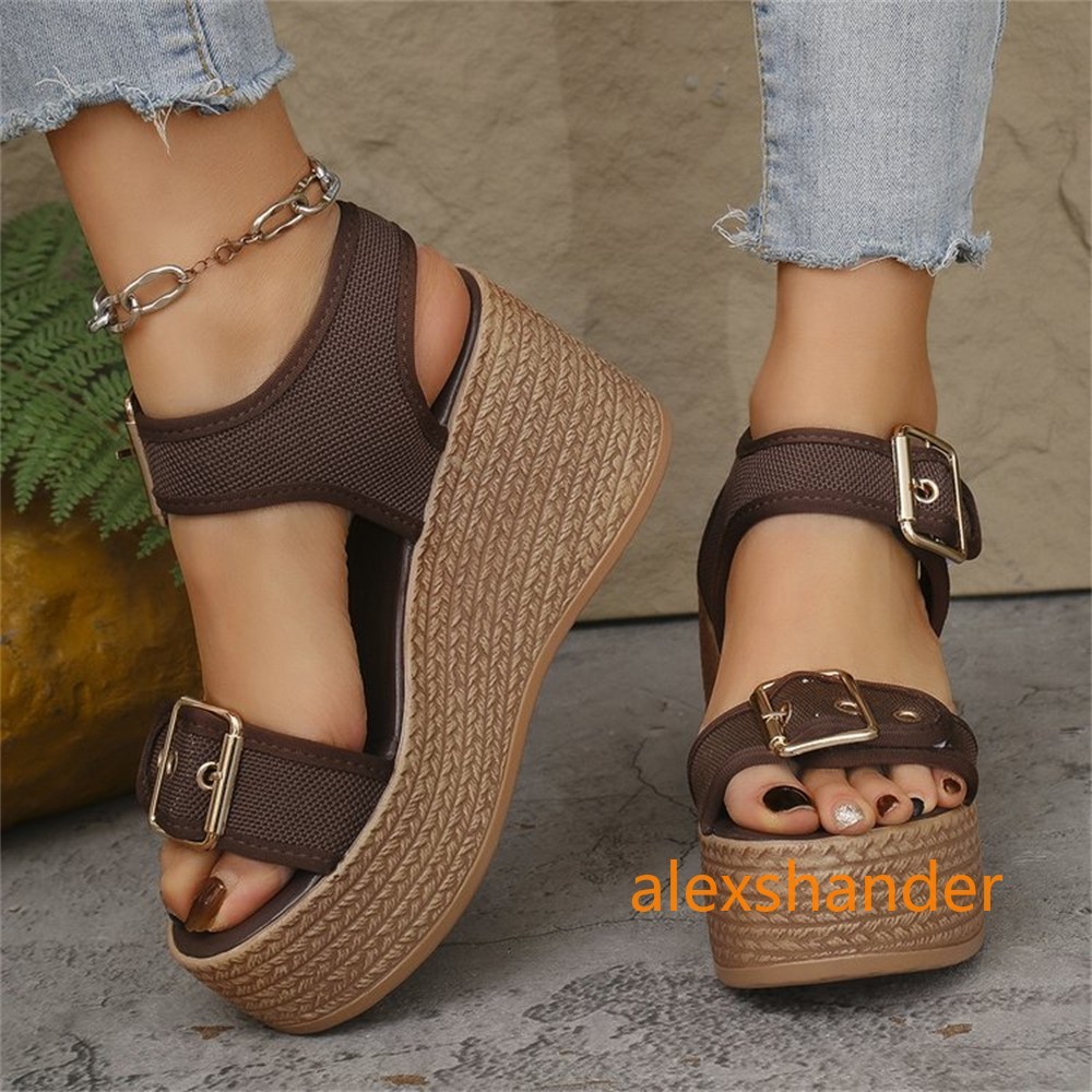 Women's Platform Espadrilles High Heel Wedge Sandals Ankle Strap Summer Shoes