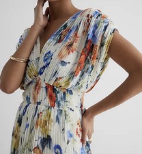 Express Multicolor Floral Pleated V-Neck Short Sleeve Maxi Long Dress XS