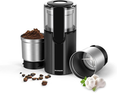 Kaffee- und Gewürzmühle elektrisch, 2 abnehmbare Edelstahlbecher für Nass & Dr