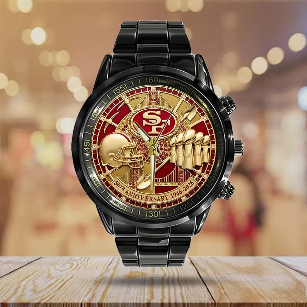 49ers 80th Anniversary Black Stainless Steel Watch