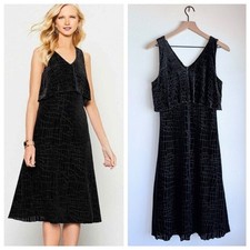 H by Halston Velvet Burnout Flounce Sleeveless Dress in Black Crocodile Size 2