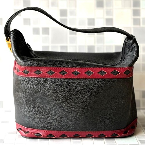 Yves Saint Laurent Handbag Leather Black Red cutout gold hardware Condition good