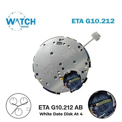 ETA G10.212 AB Schweizer Uhrwerk - weiße Datumsscheibe bei 4-4 Juwelen - 3 Ze...