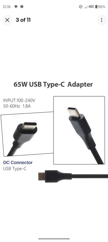 65W USB C Type C Charging Universal Laptop Charger For HP, Dell, Lenovo, Acer - Image 2 of 3