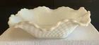Candy Dish White Hobnail Milk Glass Elegant Ruffled Edge Unmarked Vintage