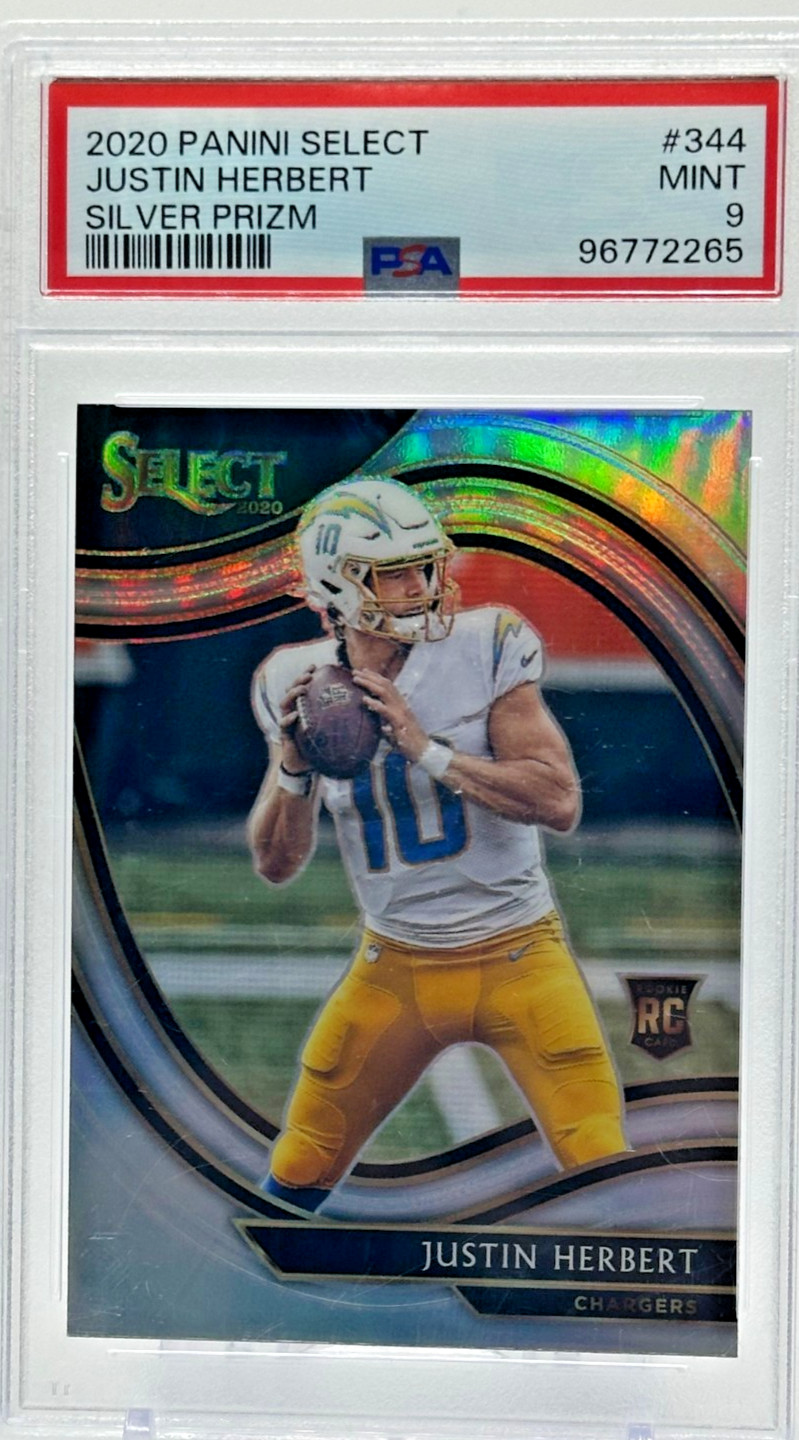 2020 Select Justin Herbert RC SILVER PRIZM RC #344 PSA 9 Los Angeles Chargers