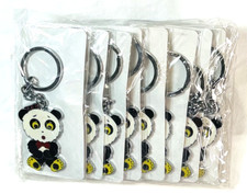 PANDA BEAR KEYCHAIN- Lot of 10 -Enamel Bag Charm w/Chrome chain  split keyring