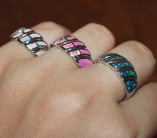 fire opal ring silver gemstone jewelry 6 7 7.5 cocktail engagement wedding band