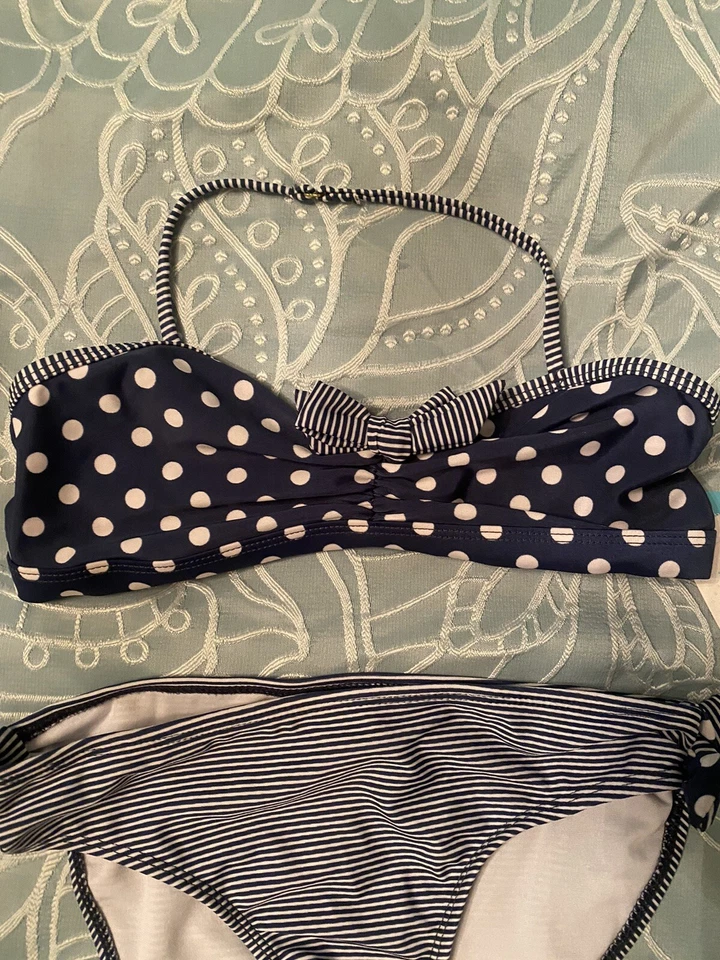 NUEVO Bikini Jantzen Niñas Talla 14 Azul Rayas Lunares Halter 2 Piezas UV+ Traje de Baño Foto 4 de 4