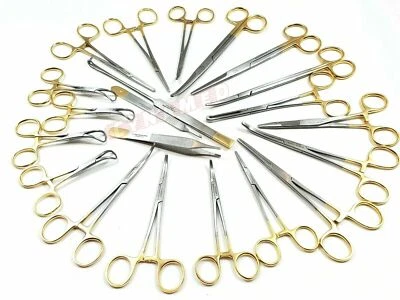 CYNAMED GERMAN 82 PCS GOLD HANDLE GENERAL SURGERY SPAY PACK DENTAL SURGICAL INSTRUMENTS