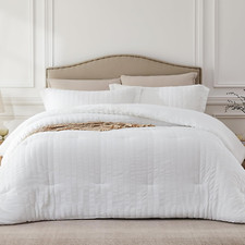 White King Comforter Set - 3 Pieces Seersucker Lightweight Bedding Comforter Set