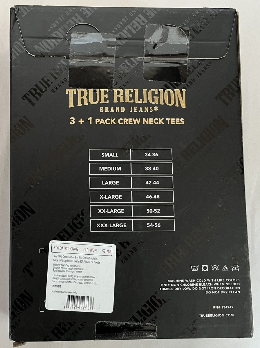 NIP TRUE RELIGION MEN 2 WHITE 1 GRAY 1 BLACK CREW NECK T SHIRT