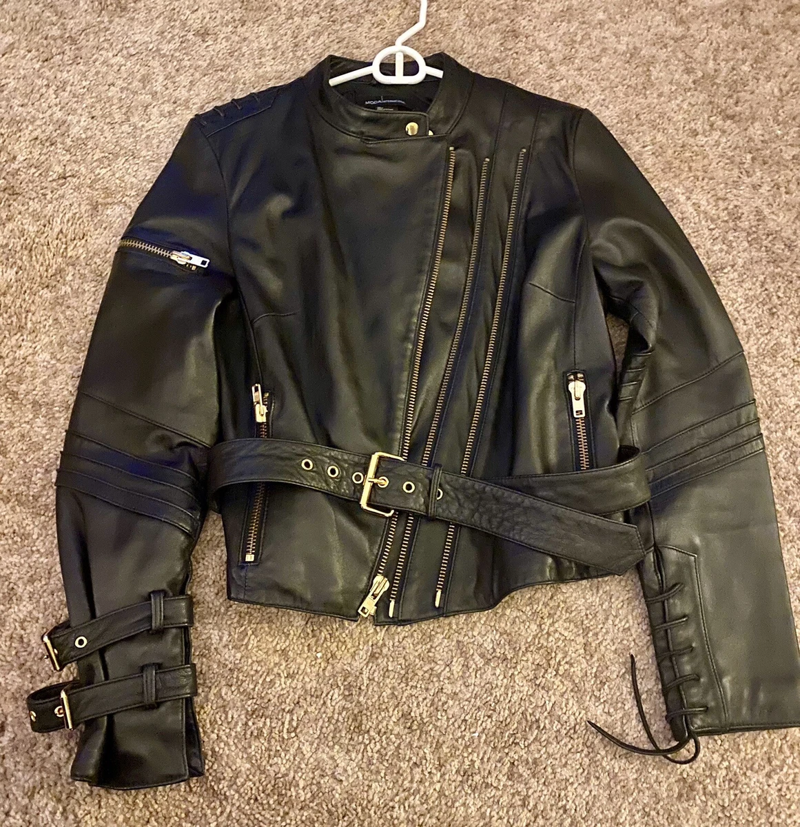 RARE Moda International Leather Jacket Size Small Black Form