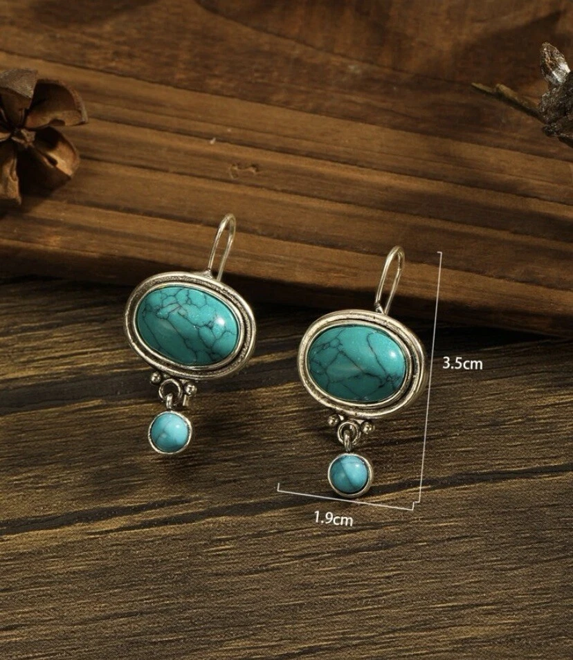 Pendientes Plata y Cristal Azul - Aro Colgante Gota - Pendientes Turquesa Foto 3 de 3