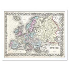 A Beautiful 1855 First Edition Example Colton's Map Europe 12X16 Framed Print