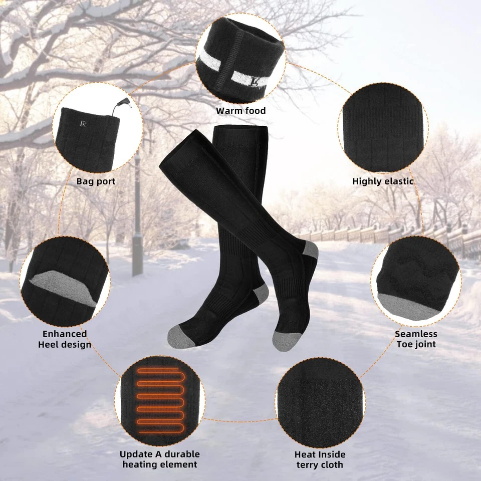 Calzini Riscaldanti Elettrici, Calze Riscaldate Ricaricabili da 3,7V/3000mAh - Image 2 of 4