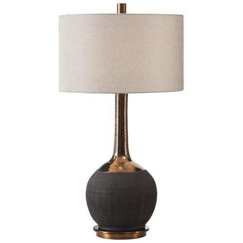 Uttermost Arnav Steel and Ceramic Table Lamp in Textured Black and Light Gray - Picture 1 of 7