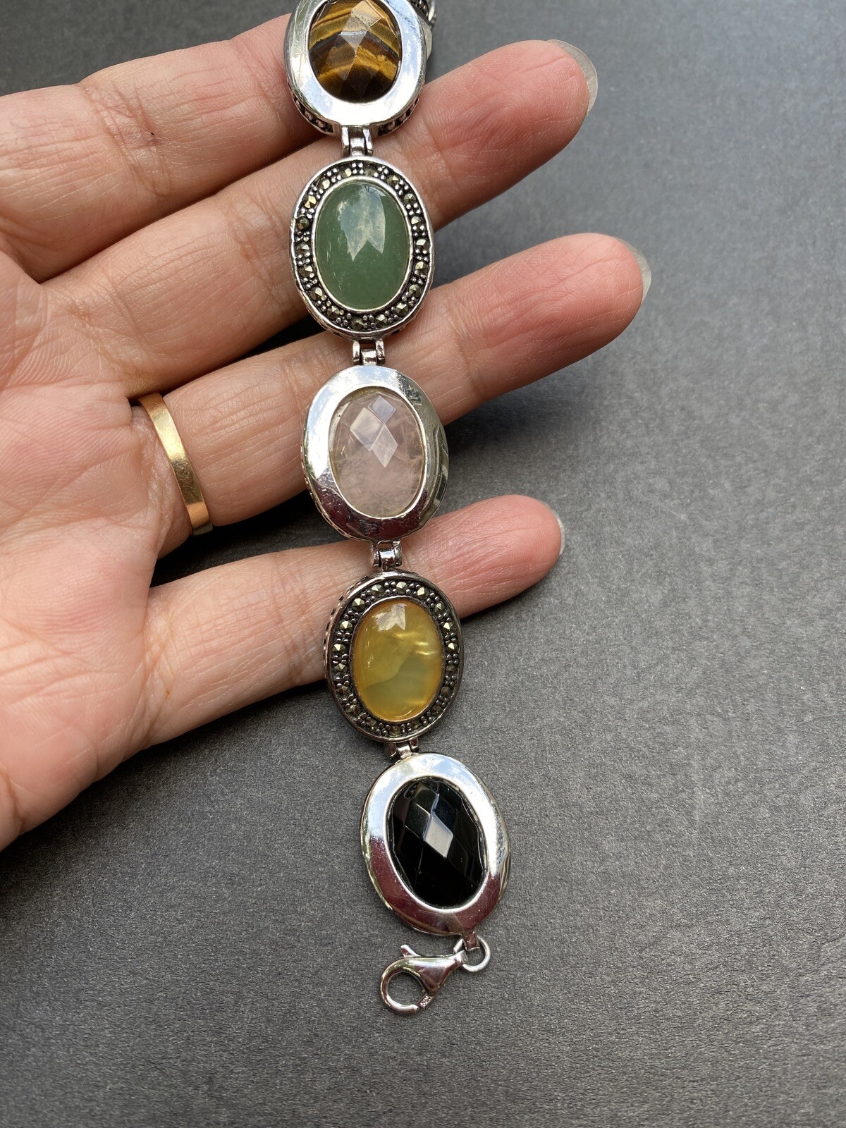 Sterling Silver Multi Gemstone with Marcasite Bra… - image 5