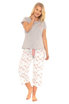 Ladies Suzy Me Cotton Jersey Short Sleeve Cropped Leg Flamingo