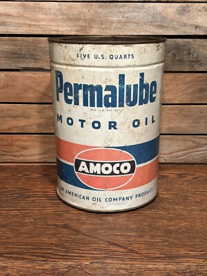 Vintage 5 Qt. Amoco Permalube Metal Oil Can Empty Garage Man-cave | eBay