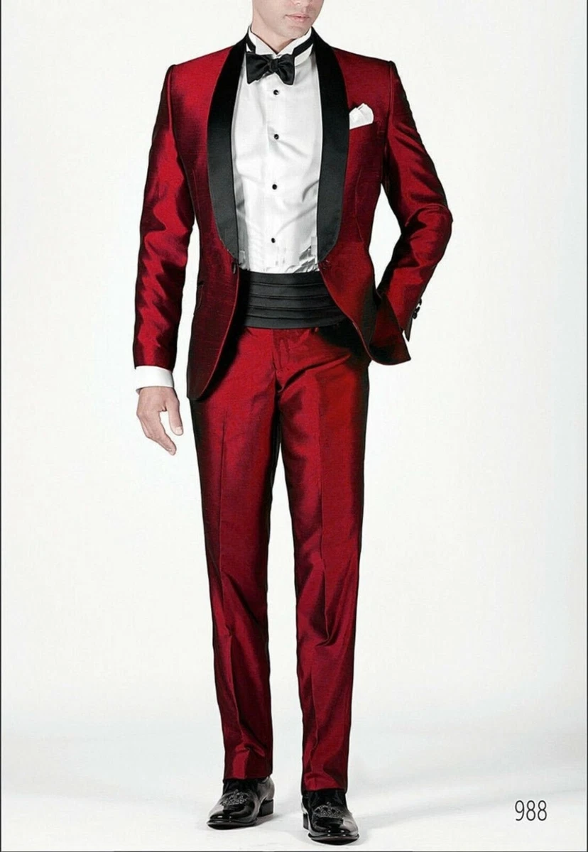 Mens Red Suit Tuxedo 2 Piece Slim Fit Suit Evening Party Wear