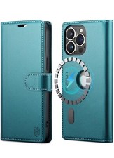 Magnetic Logo View iPhone 14 Pro Max Wallet Case, W/ RFID Blocking Blue/Green