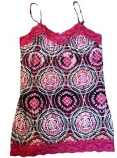 Victoria  s Secret POUT Lingerie Cami Geometric Pink Print Lace Size Medium