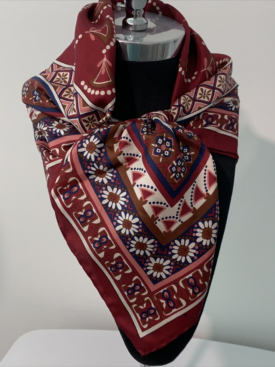 Vtg Lord Taylor Red Silk Square Scarf Grand Millennial 31” Floral Italy  Bold