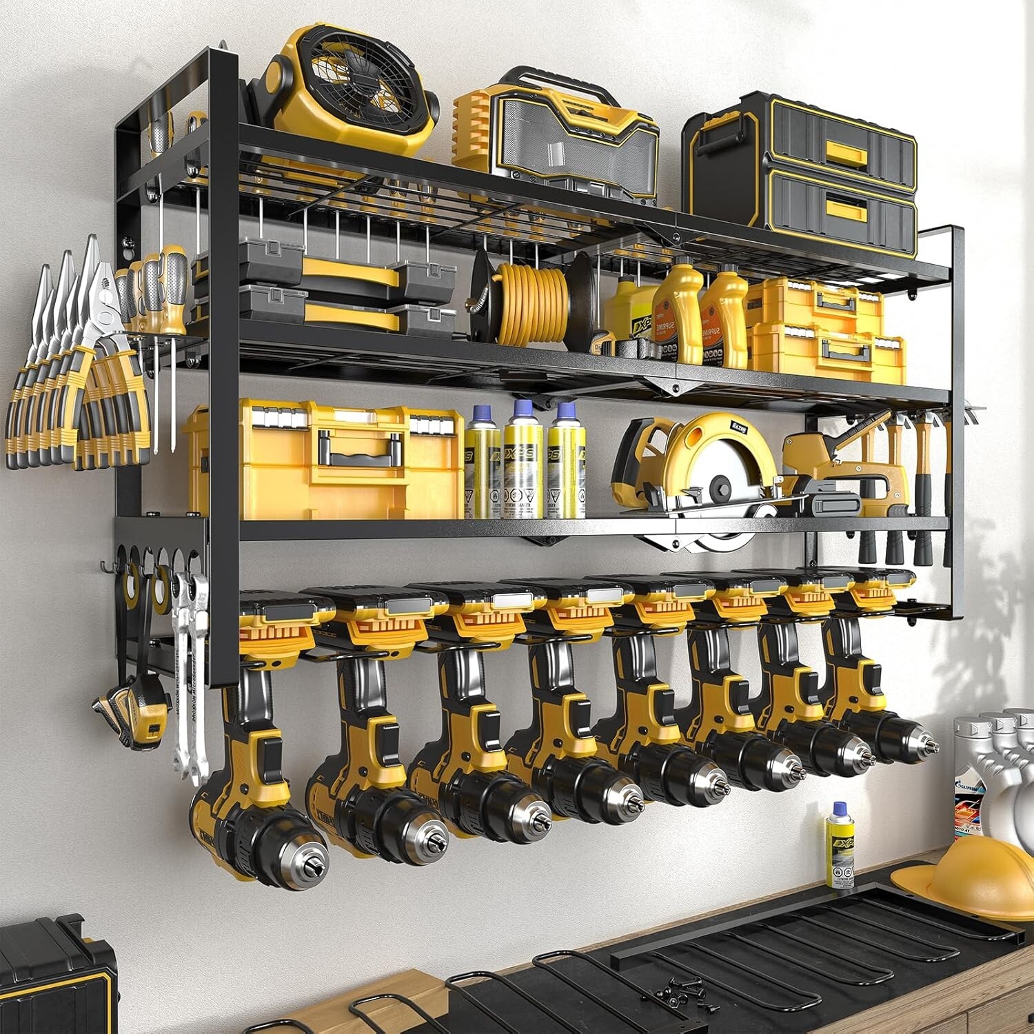 Classic 8-Drill Wall Mounted Organizer - Heavy-Duty Tool Storage for Your Garage