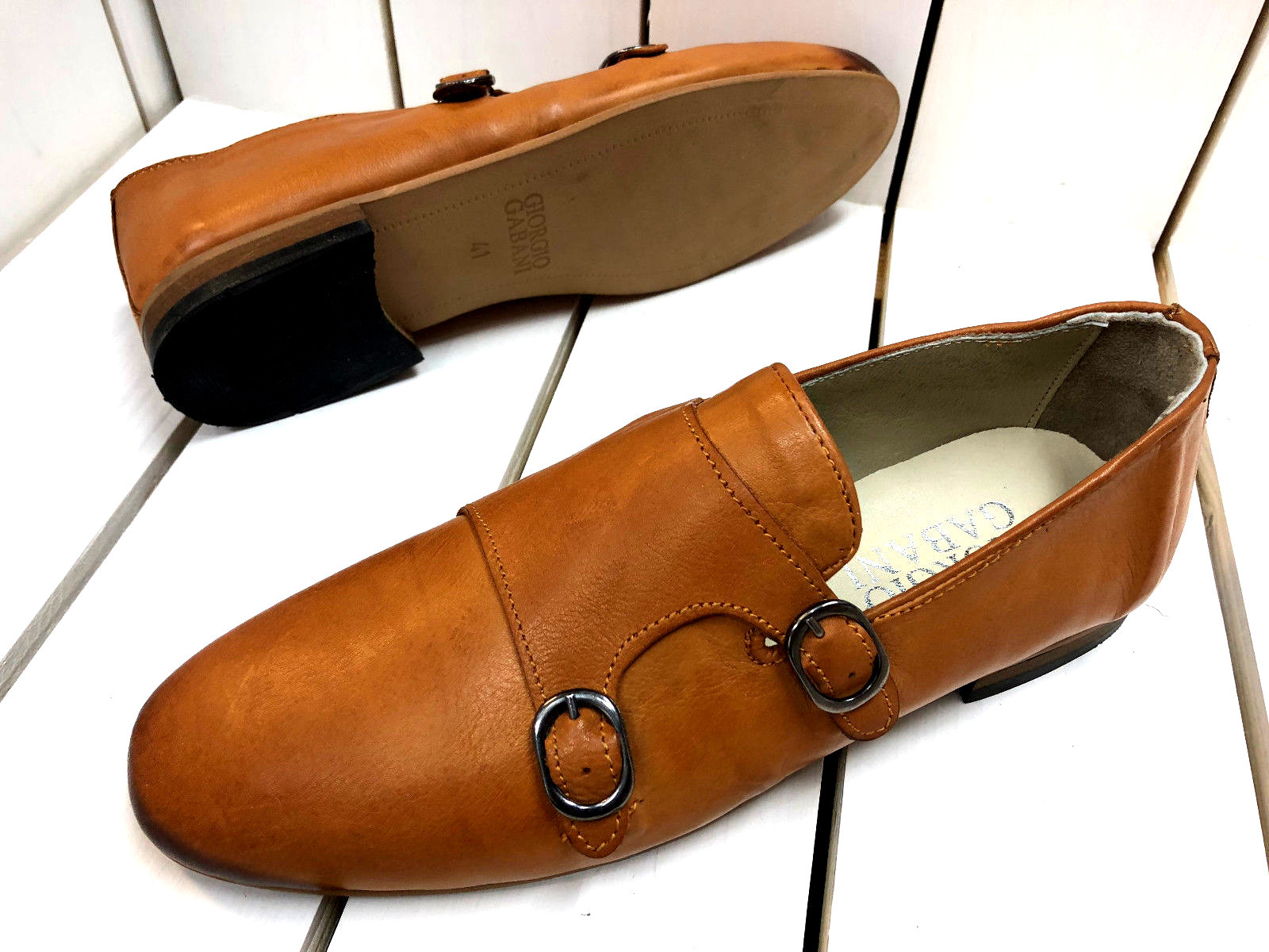 Giorgio Gabani Slippers Camel Brown Double Buckle Moccasin Leather Men's Shoes image 3