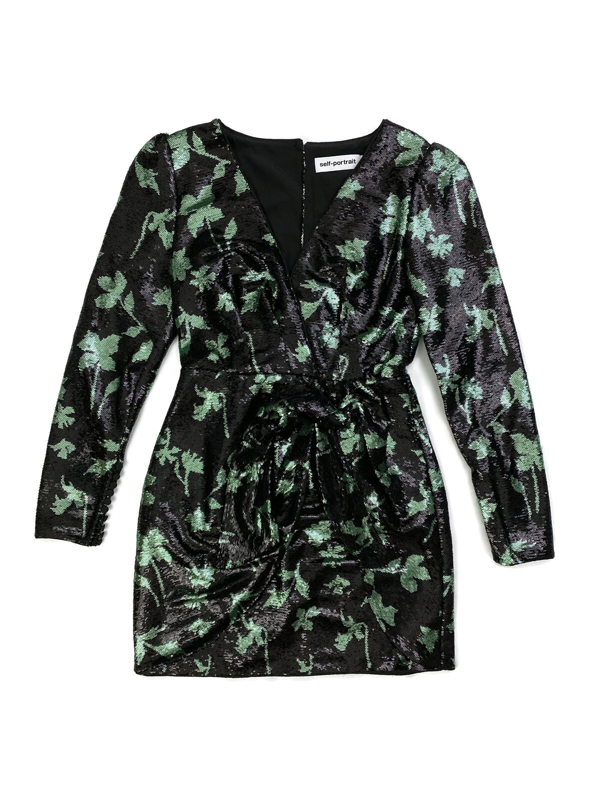 Self-Portrait Mini Dress Leaf Sequin - Black/Green - UK 8/US 4 - RRP £350 - New image 2