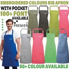 Image of Personalised Embroidered BIB Apron Pocket Kitchen Workwear Chef Custom Logo Text