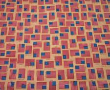 Patriotic Fabric By Yard SALE Flags 4th Old Glory USA Beige Cotton Primitive C