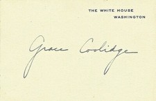 Rare, First Lady Grace Coolidge Signed White House Card, Excellent, Front & Back