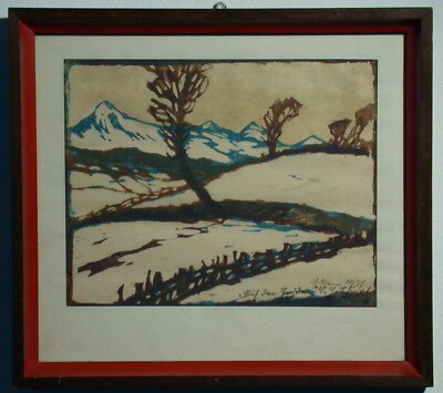 Leopold Scheidl (1884-1958) Colour Woodblock Print - Winter Landscape - 1931.