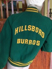 VTG Retro Varsity Jacket Hillsboro Burros Nashville Green/Gold Wool Reversible
