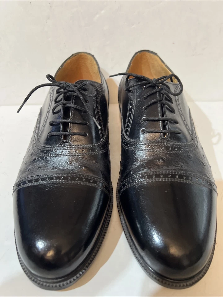 Stanley Blacker Men Black Ostrich Leather Captoe Laceup Shoes 9.5W Made In Italy - Image 2 of 4
