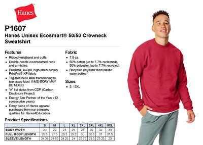 L 07 Hanes Men's Sweatshirt Long Sleeve Cuff Waistband Ecosmart