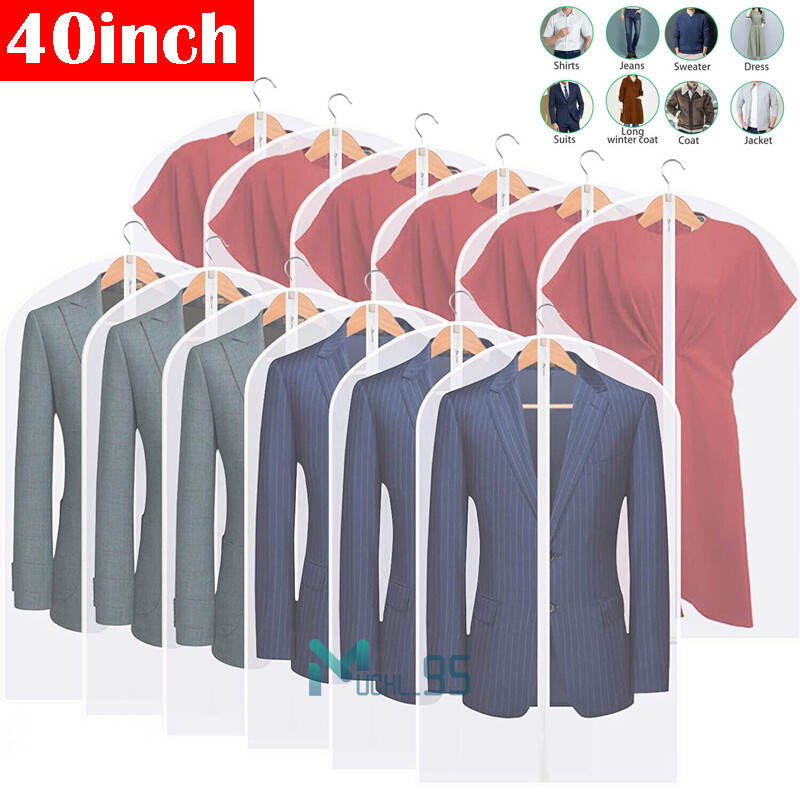 10Pcs Garment Bag Travel Suit Dress Storage Clear Cover Coat Carrier with Zipper