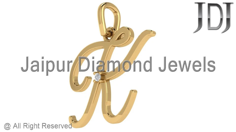 Colgante Alfabeto Dije Inicial Letra K Oro Amarillo 14k Sólido Diamante Genuino Foto 2 de 3