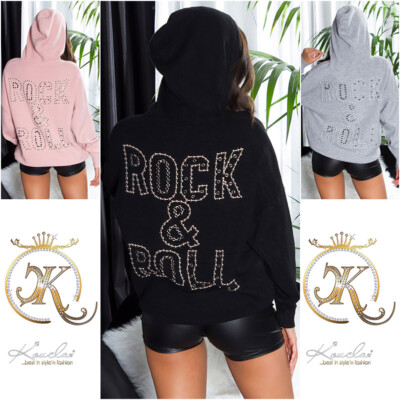 Koucla Women's Hoodie Oversize Hooded Sweater with Studs Milax-Fashion